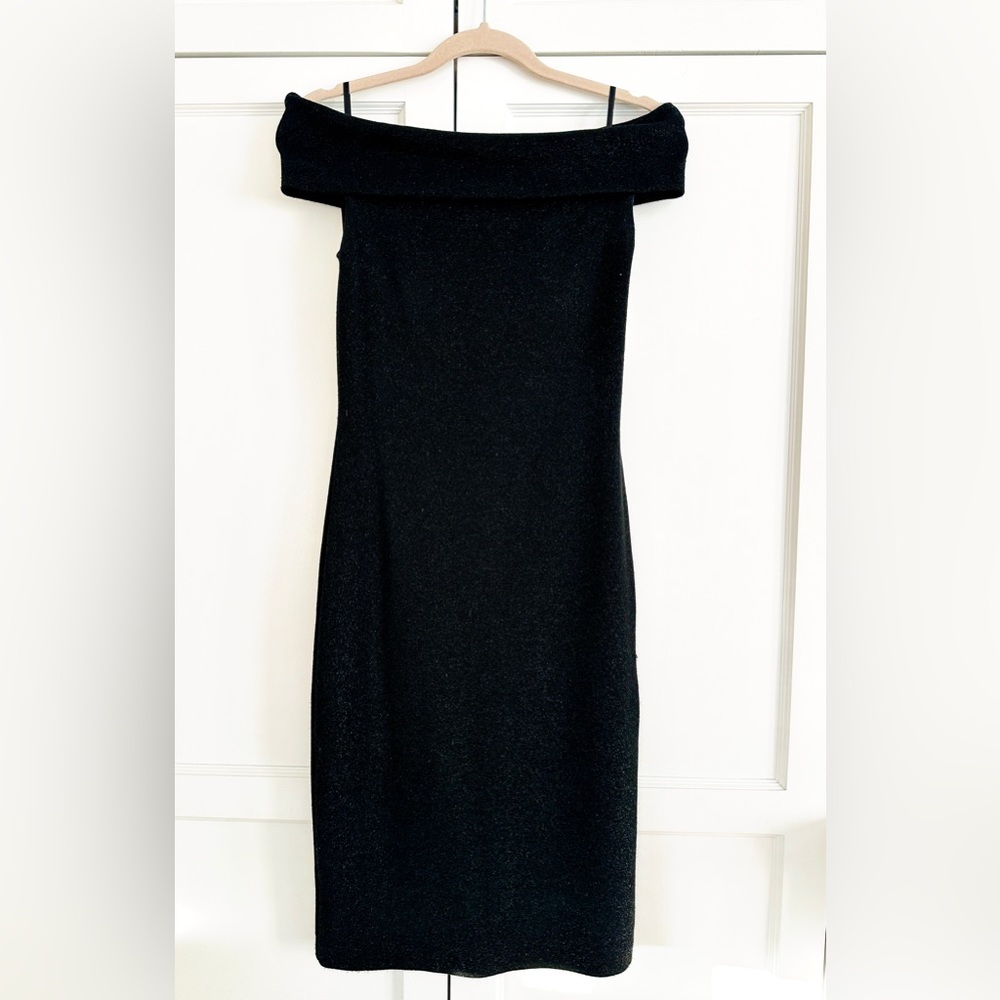TED BAKER Bardot Bodycon Dress US Size 6 Black w Sparkle - NWT